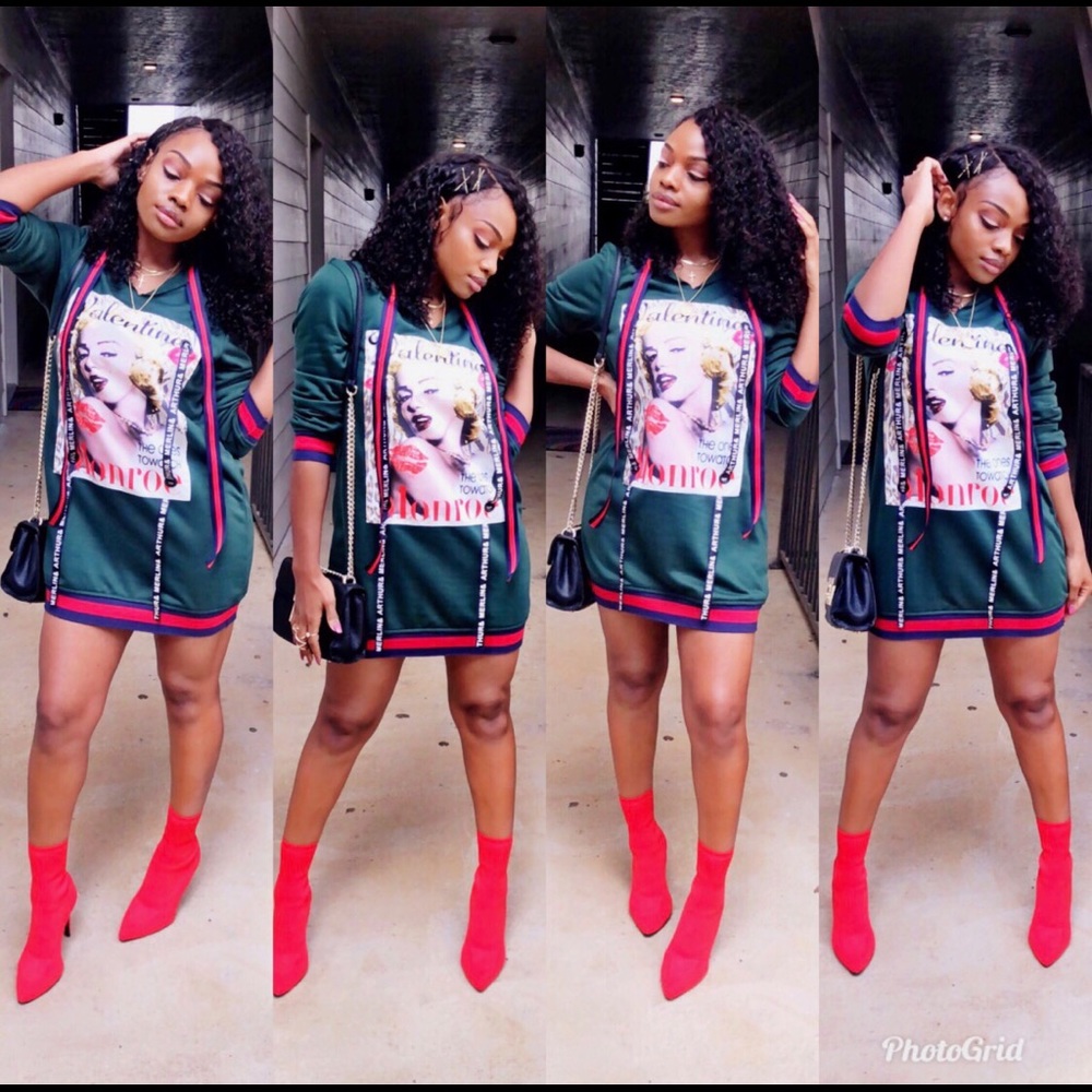 Red and green t shirt dress